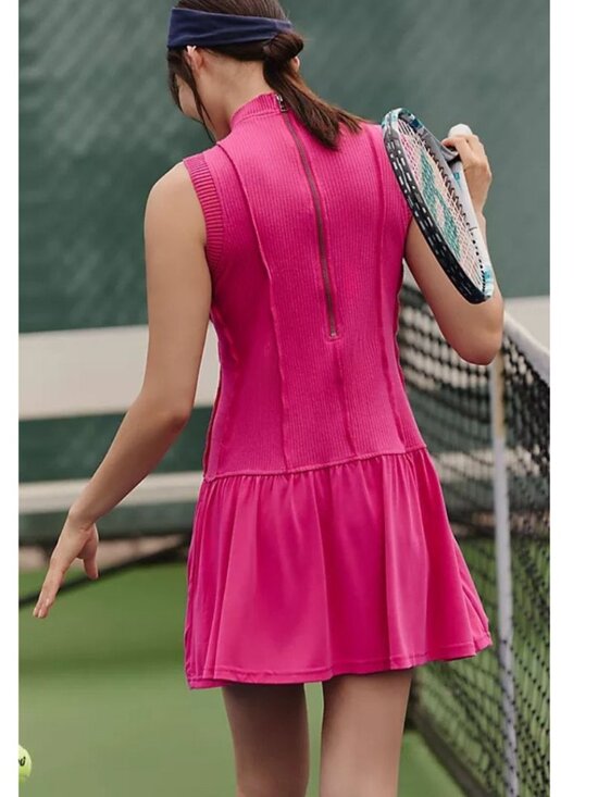 Anthropologie Daily Practice Buzzer Beater Mini Dress Size L Magenta Pink - Picture 3 of 3